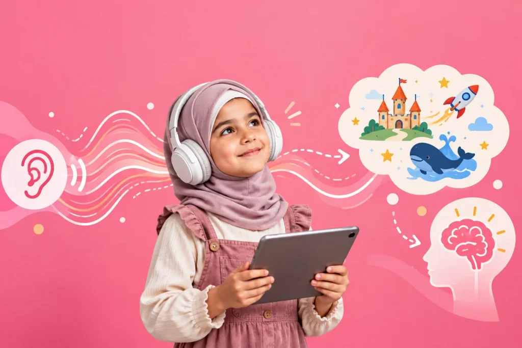 یکی از مهمترین مزایای کتاب صوتی، تقویت مهارت گوش دادن است. کودک هنگام شنیدن یک داستان باید بدون تکیه کامل بر تصاویر یا متن، به صداها و کلمات توجه کند و اطلاعات را از طریق شنیدن پردازش کند.